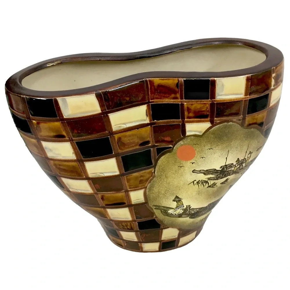 Vintage Japanese Hand Painted Dual Chamber Double Sided Vase